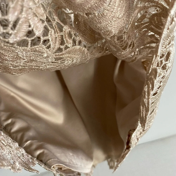 WHITE House Black  Market Champagne Lace 3/4 Sleeve Scoop Neck Dress Size 10 - Picture 7 of 8